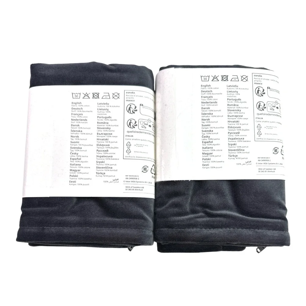 IKEA SANELA Cushion Covers 20x20 Dark Gray Velvet Pillowcases - Set of 2